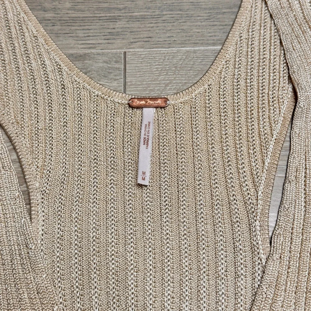 Free‎ People Seascape Vest Metallic Knit Button Front Top Beige Size Medium M - Picture 3 of 9